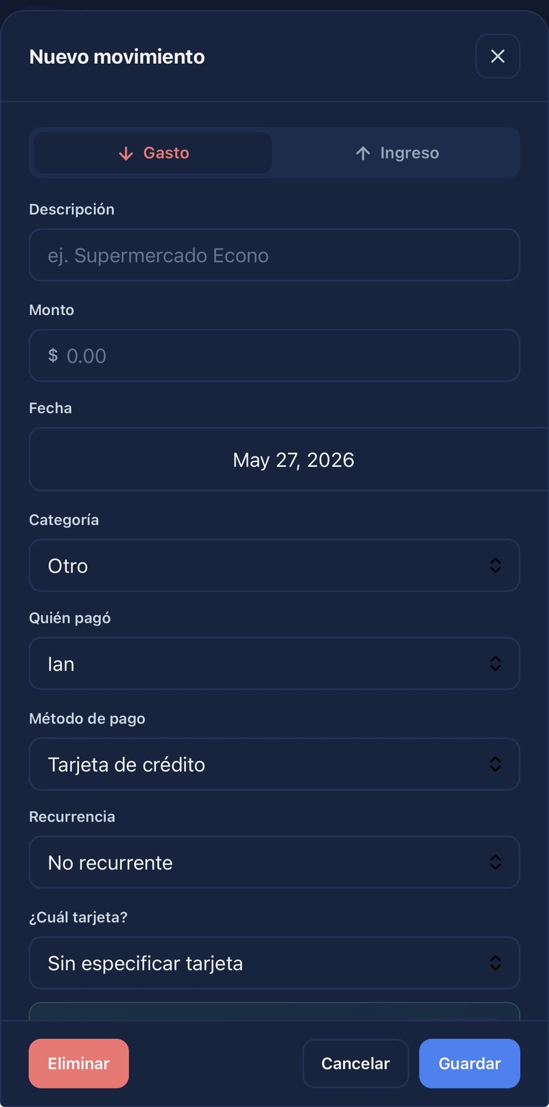 Finanzas del Hogar - Registro de movimientos