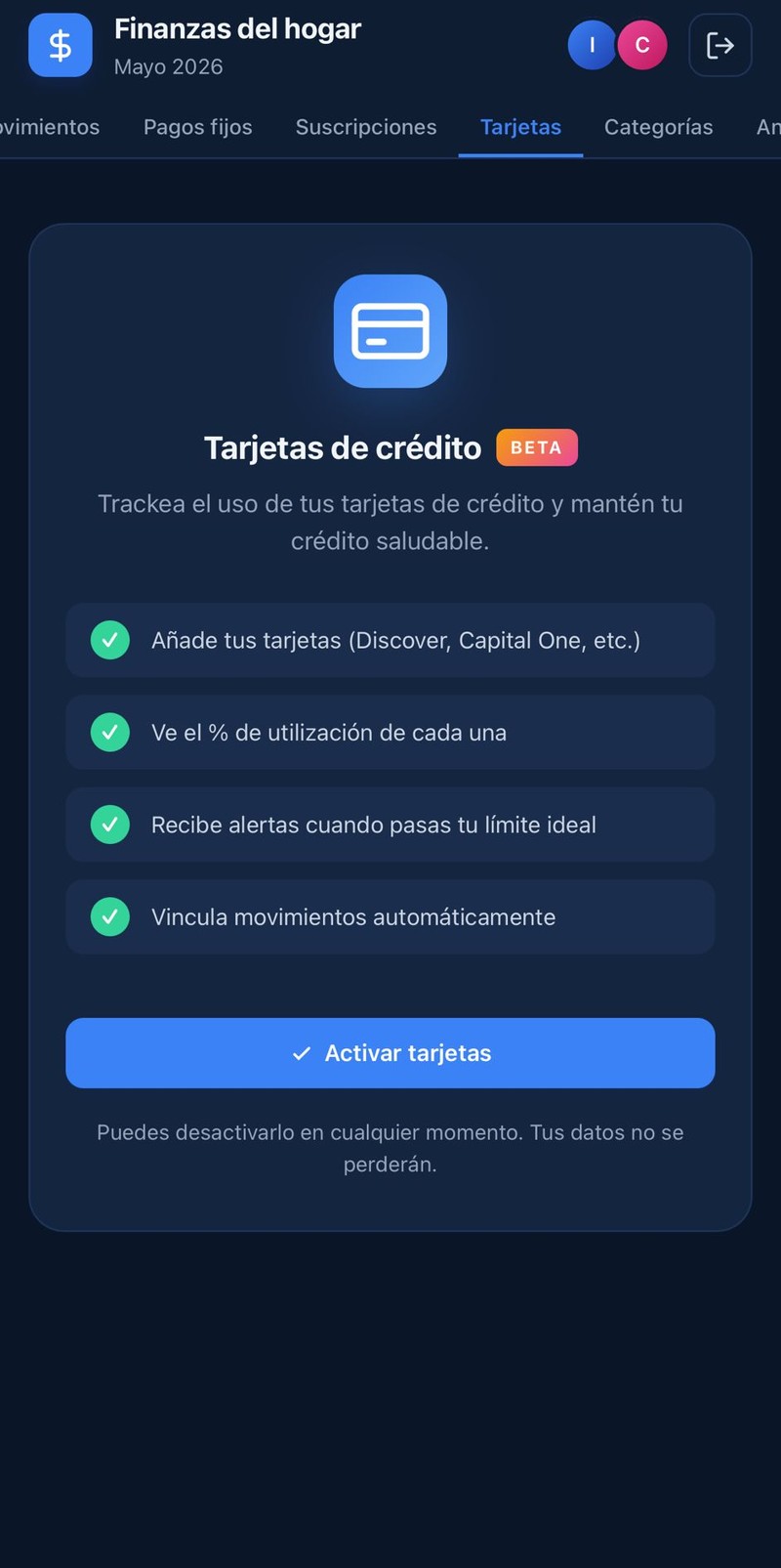 Finanzas del Hogar - Tracking de tarjetas de crédito